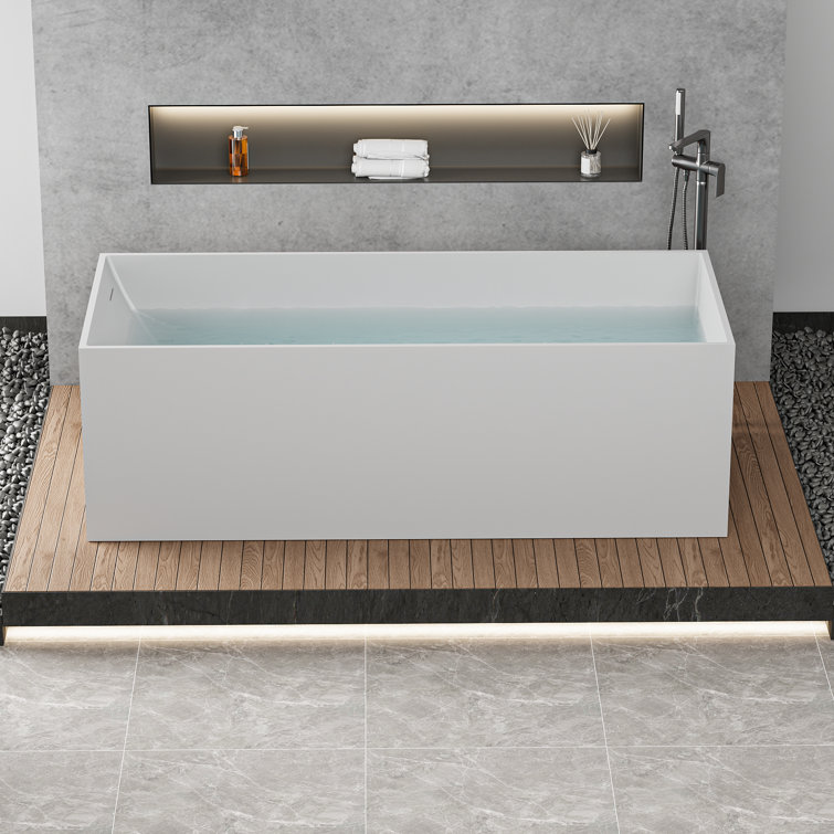67'' White Solid Surface Freestanding Soaking Bathtub
