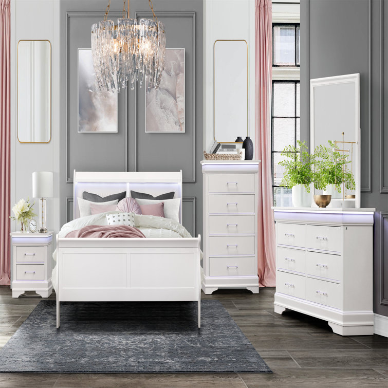 Charlie White Acrylic-Handled 2-Drawer Nightstand with LED