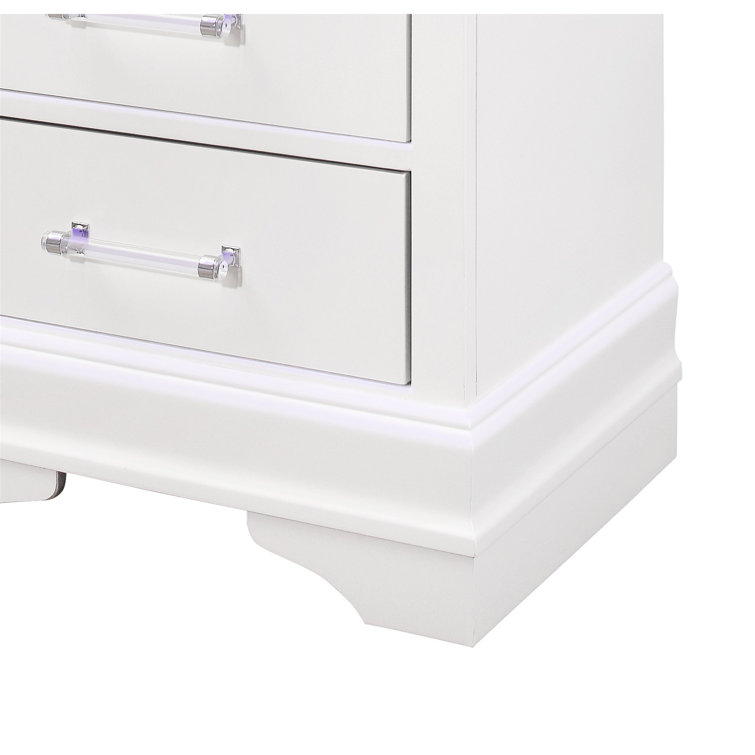 Charlie White Acrylic-Handled 2-Drawer Nightstand with LED