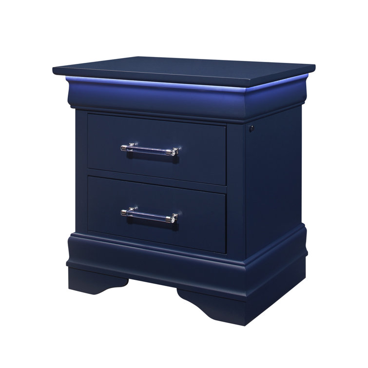 Charlie Blue Wood 2-Drawer Nightstand with Acrylic Handles