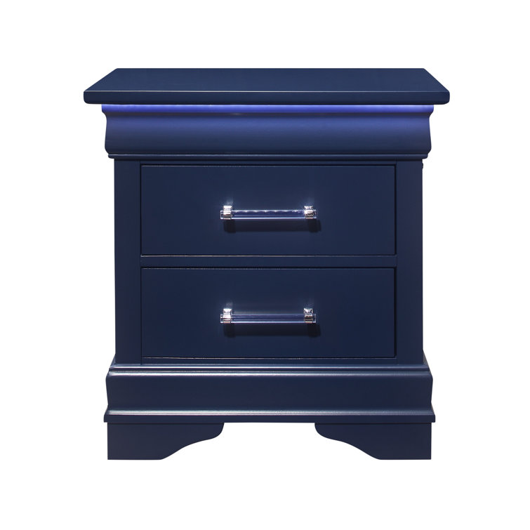 Charlie Blue Wood 2-Drawer Nightstand with Acrylic Handles