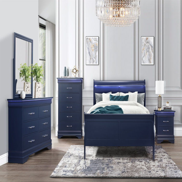 Charlie Blue Wood 2-Drawer Nightstand with Acrylic Handles