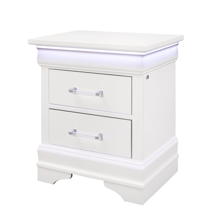 Charlie White Acrylic-Handled 2-Drawer Nightstand with LED