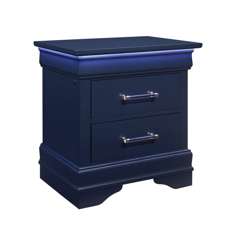 Charlie Blue Wood 2-Drawer Nightstand with Acrylic Handles