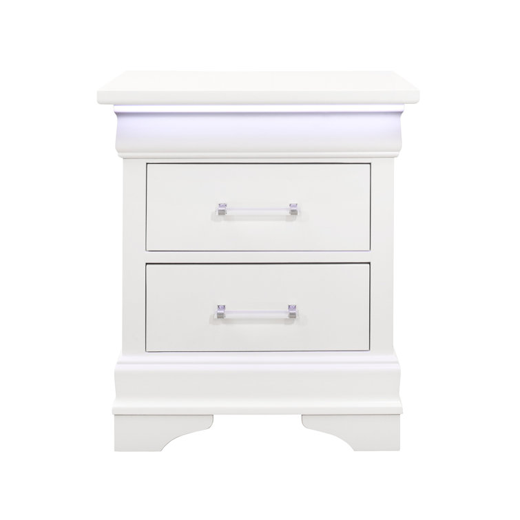 Charlie White Acrylic-Handled 2-Drawer Nightstand with LED