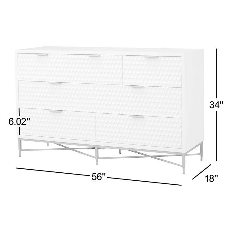Transitional White Pearl 7-Drawer Dresser with Gold Accents