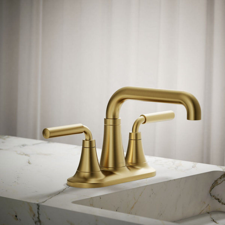 Tone Vibrant Brushed Moderne Brass Two-Handle Centerset Bathroom Faucet
