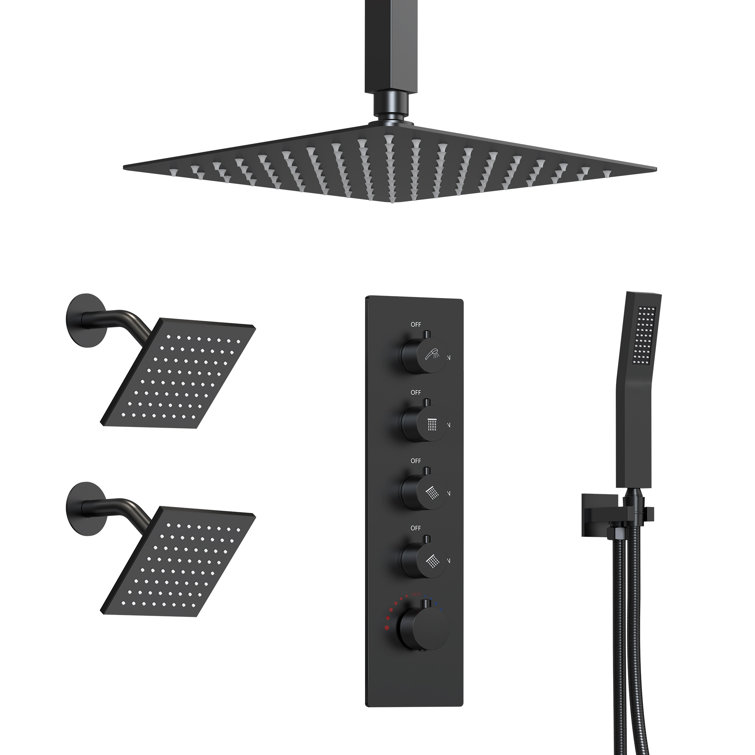 Matte Black 16" Stainless Steel Multi-Head Shower System