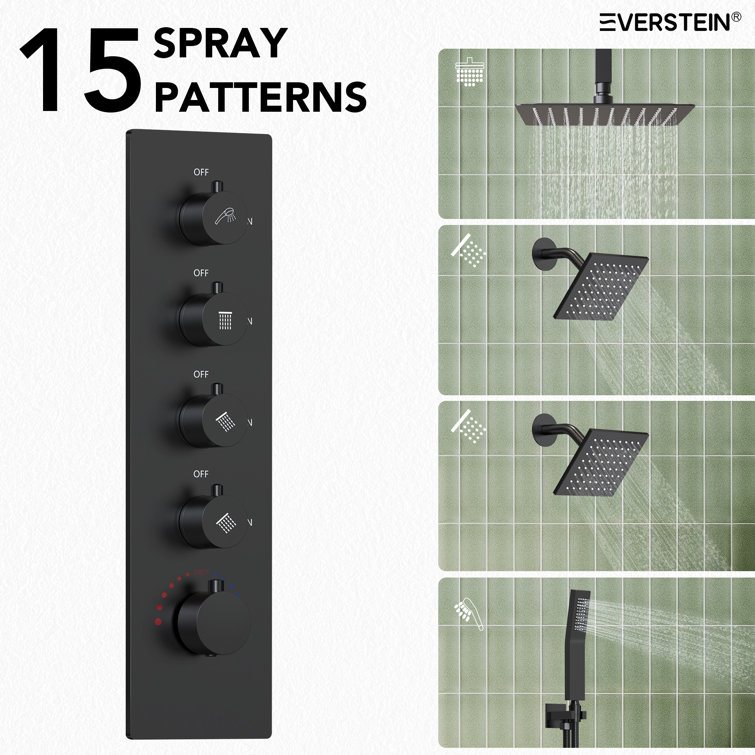 Matte Black 16" Stainless Steel Multi-Head Shower System