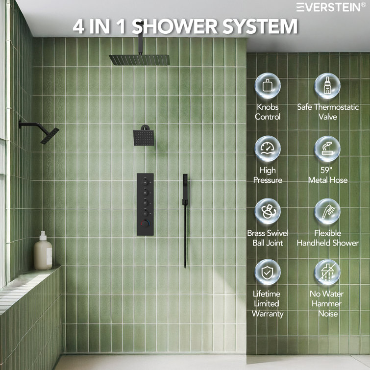 Matte Black 16" Stainless Steel Multi-Head Shower System