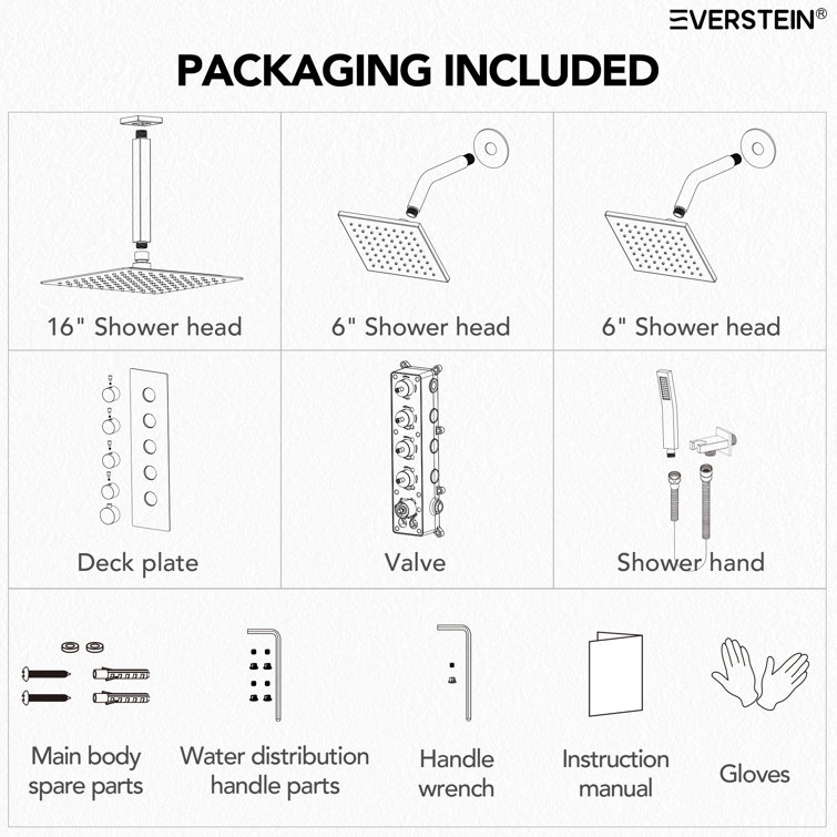 Matte Black 16" Stainless Steel Multi-Head Shower System