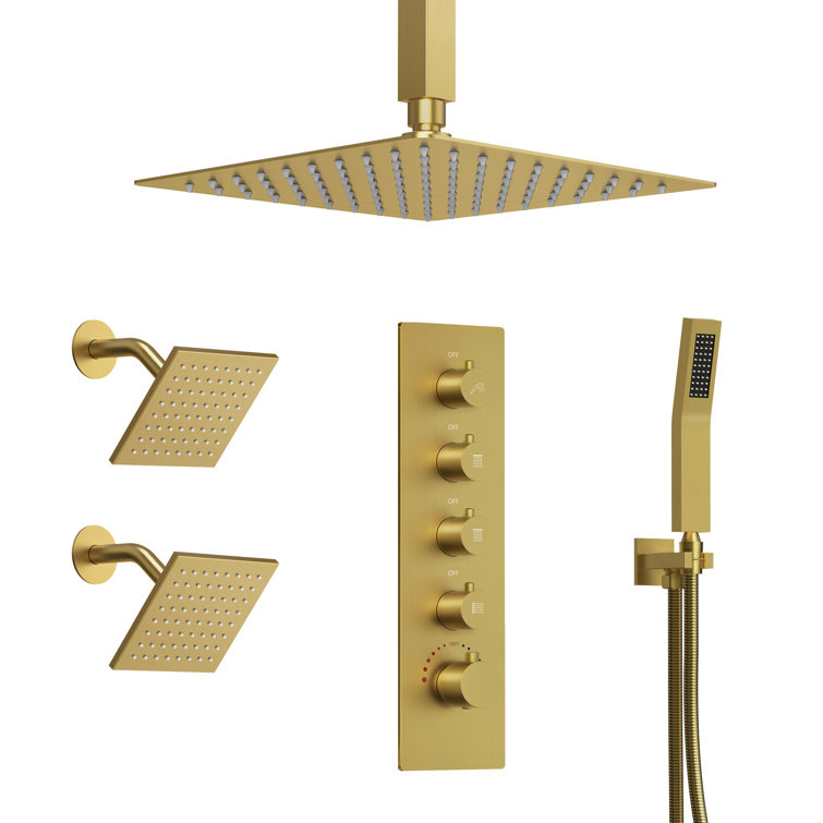 Brushed Gold Multi-Head Stainless Steel Shower System