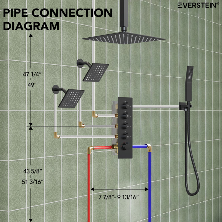Matte Black 16" Stainless Steel Multi-Head Shower System