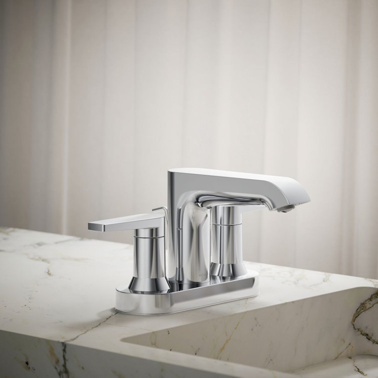 Polished Chrome Two-Handle Bathroom Sink Faucet with Pop-Up Drain