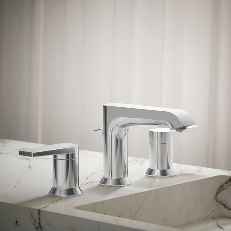 Polished Chrome Minimalist Widespread Bathroom Faucet with Pop-Up Drain