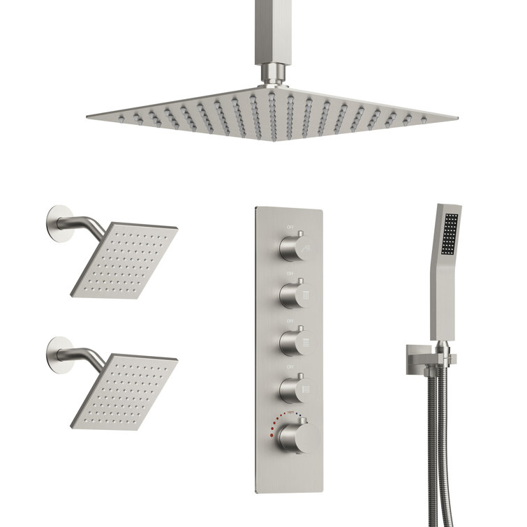 16" Brushed Nickel Thermostatic Triple Showerhead System