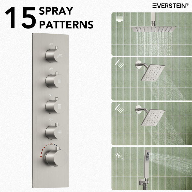 16" Brushed Nickel Thermostatic Triple Showerhead System