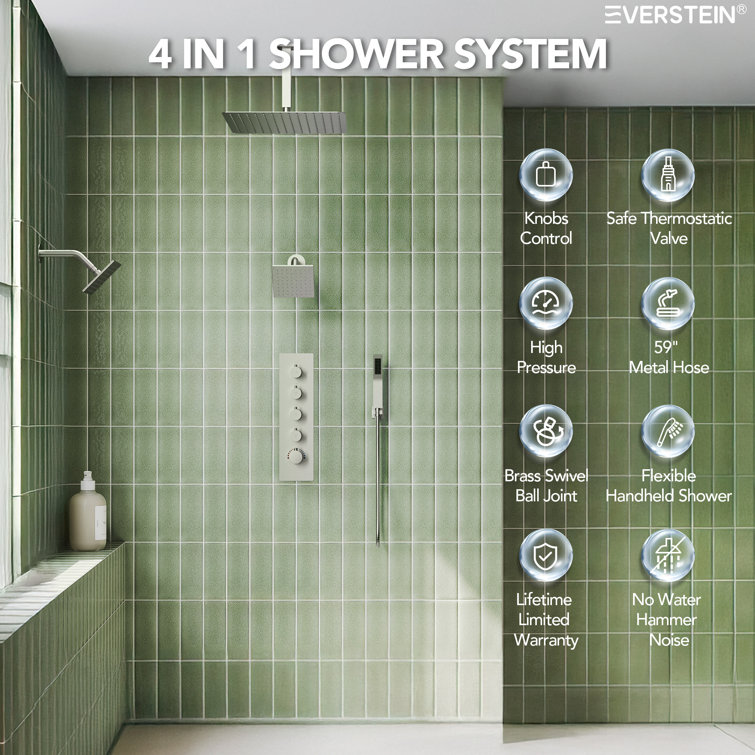 16" Brushed Nickel Thermostatic Triple Showerhead System