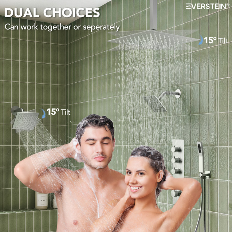 16" Brushed Nickel Thermostatic Triple Showerhead System