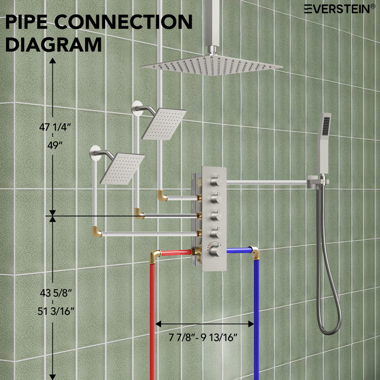 16" Brushed Nickel Thermostatic Triple Showerhead System