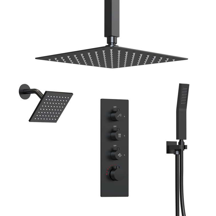 Matte Black Stainless Steel Dual Shower Head System with Thermostatic Valve