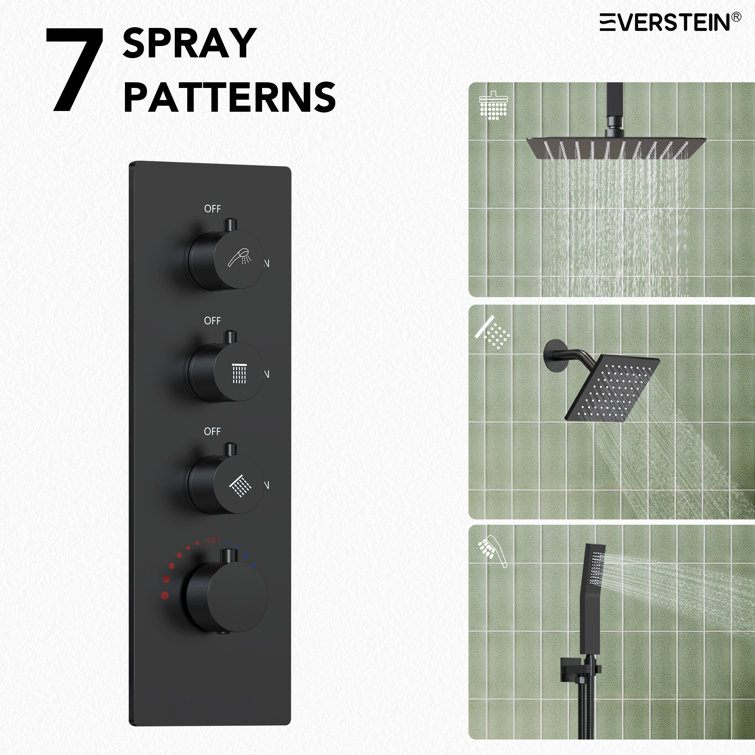 Matte Black Stainless Steel Dual Shower Head System with Thermostatic Valve