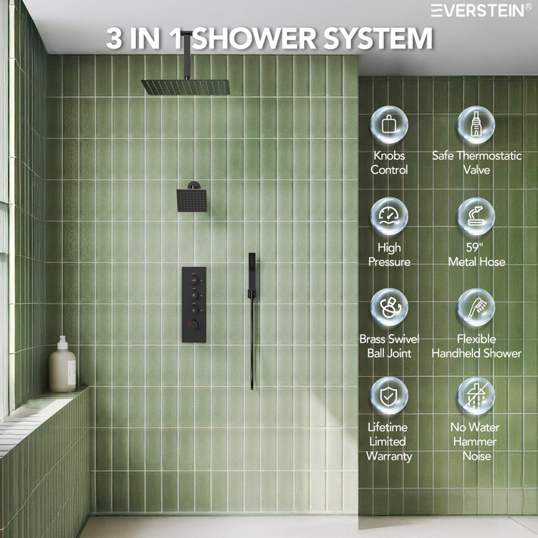 Matte Black Stainless Steel Dual Shower Head System with Thermostatic Valve