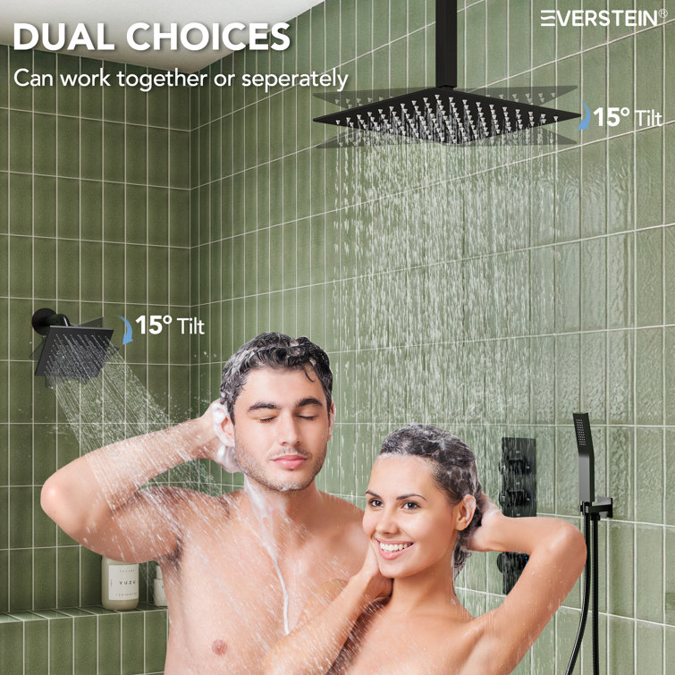 Matte Black Stainless Steel Dual Shower Head System with Thermostatic Valve