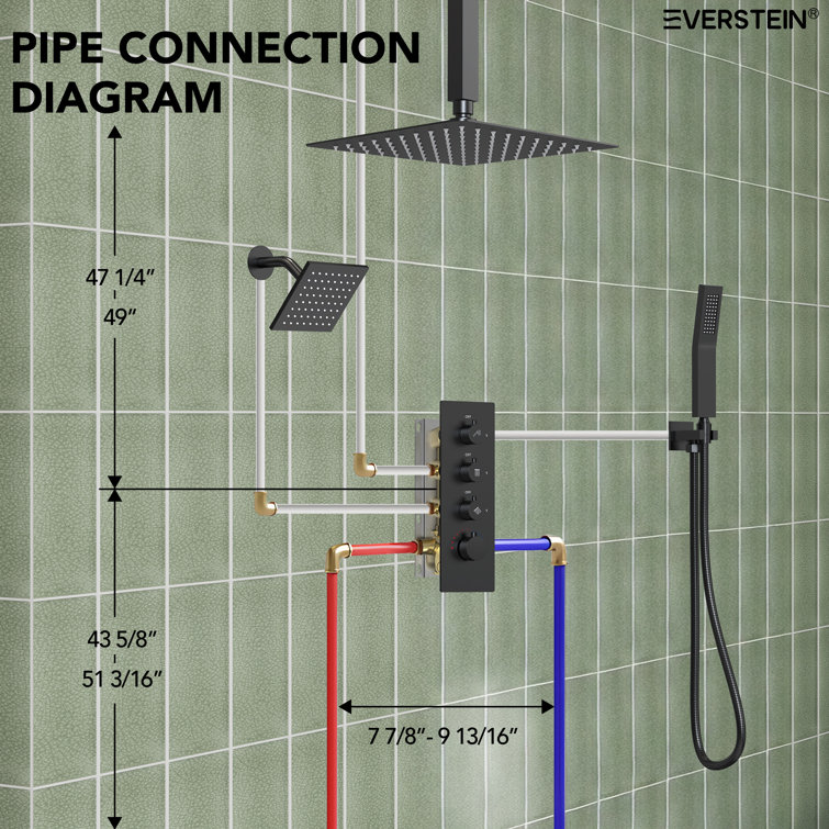 Matte Black Stainless Steel Dual Shower Head System with Thermostatic Valve