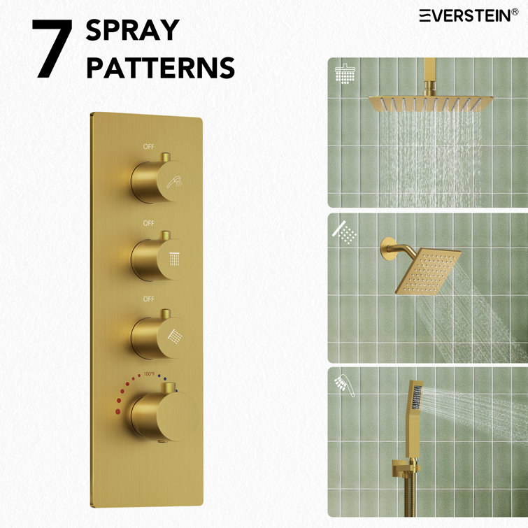 Gold Stainless Steel Dual Shower Head System with Thermostatic Valve