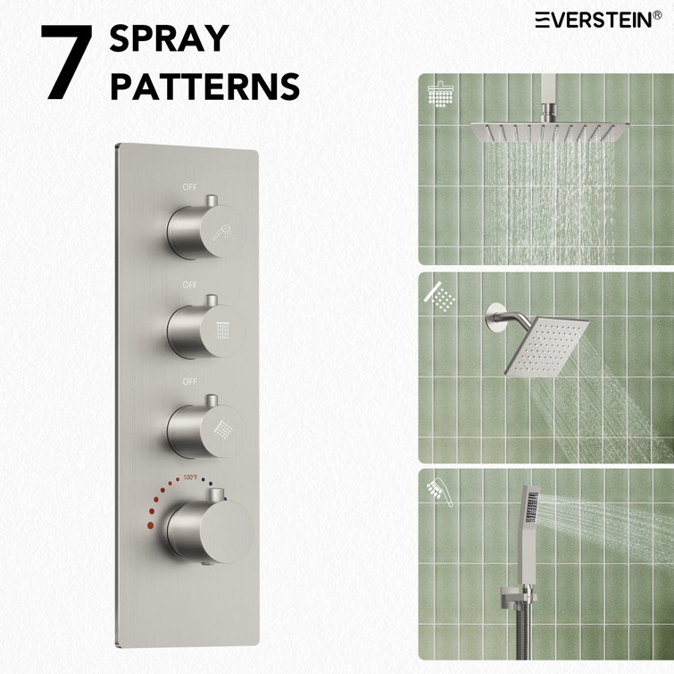 Brushed Nickel Dual Shower Head System with Thermostatic Valve