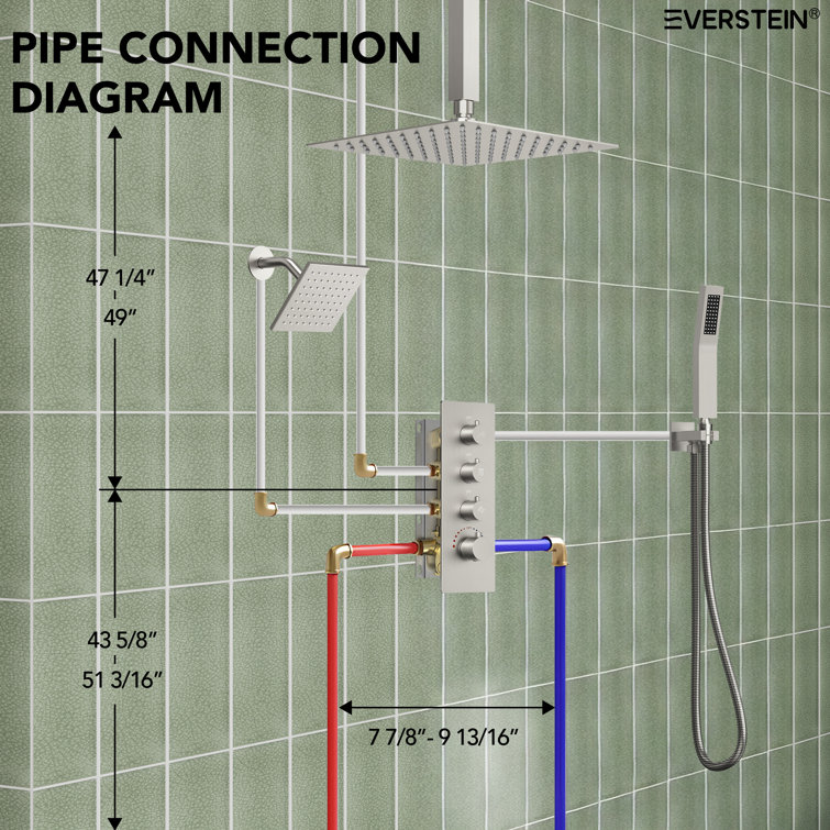 Brushed Nickel Dual Shower Head System with Thermostatic Valve