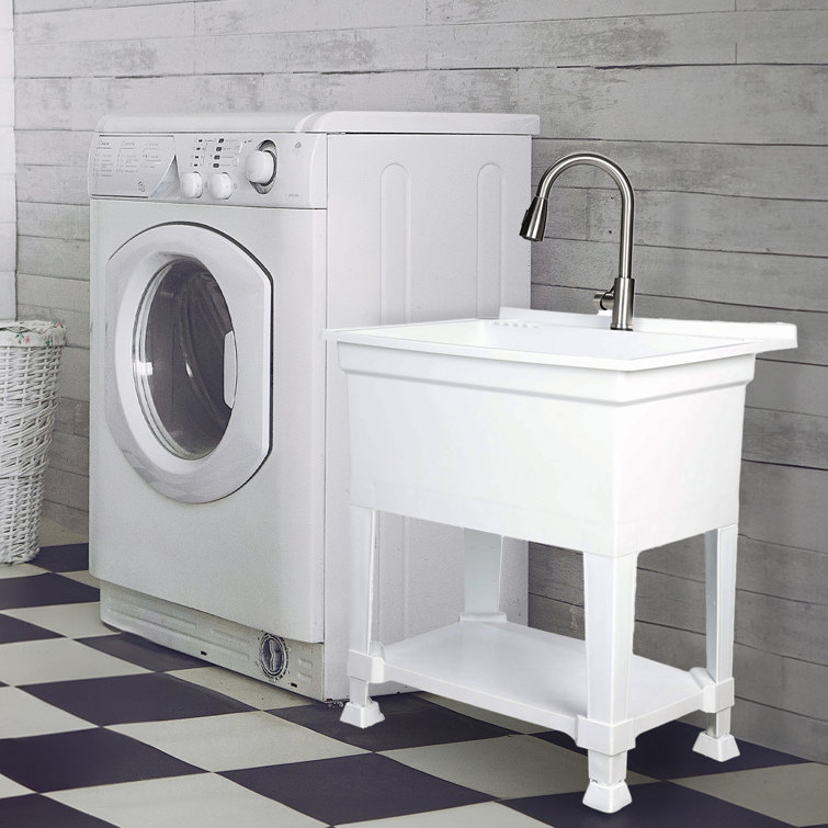 30'' White Freestanding Utility Sink with Stainless Steel Faucet