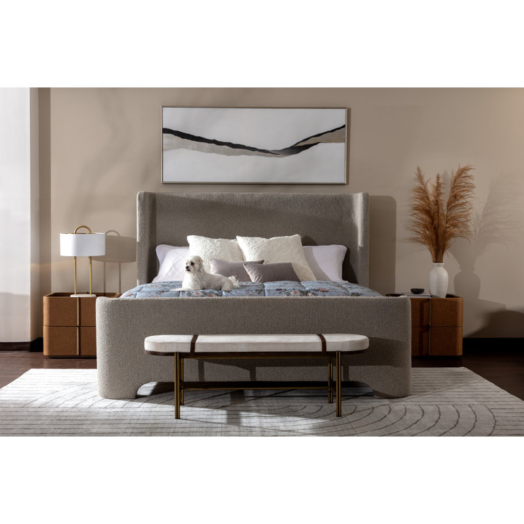 Cream Faux Leather 2-Drawer Nightstand with Oak Veneer Top