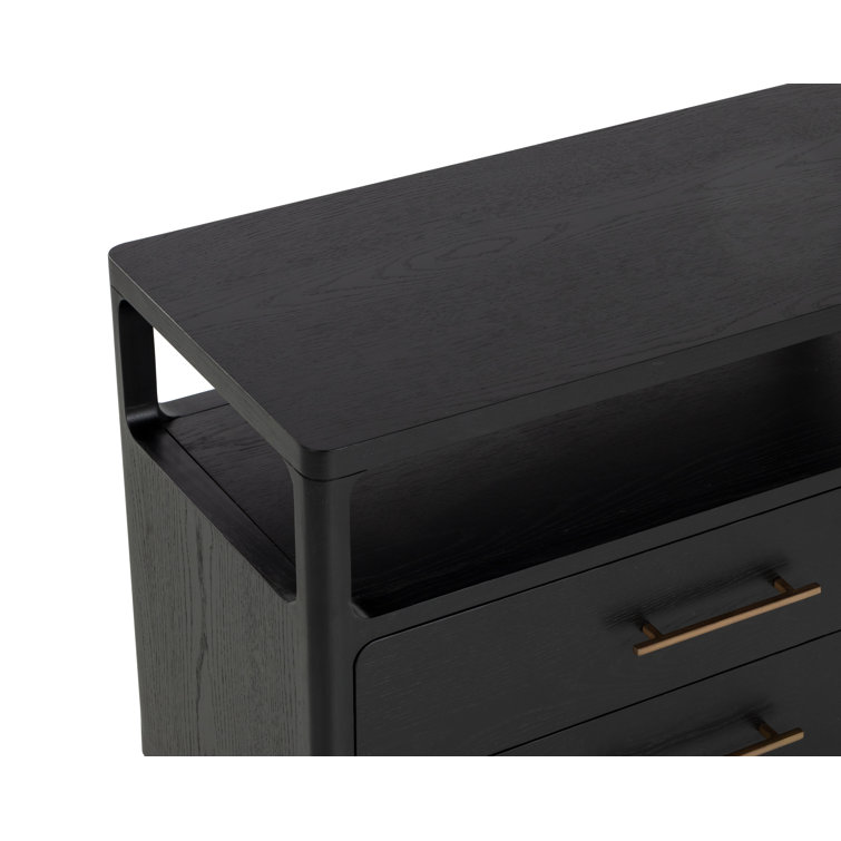 Gray Oak Veneer Nightstand with Brass Hardware