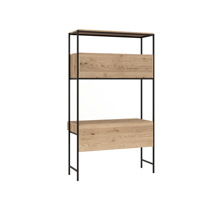 Ambrose Cream Oak and Champagne Gold Modular Wall Desk with Drawers