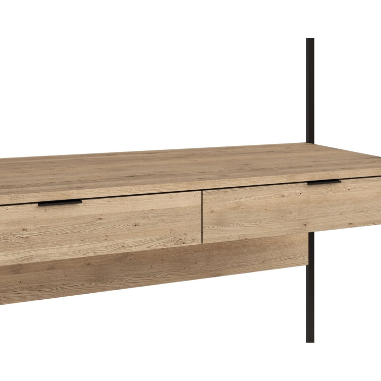 Ambrose Cream Oak and Champagne Gold Modular Wall Desk with Drawers