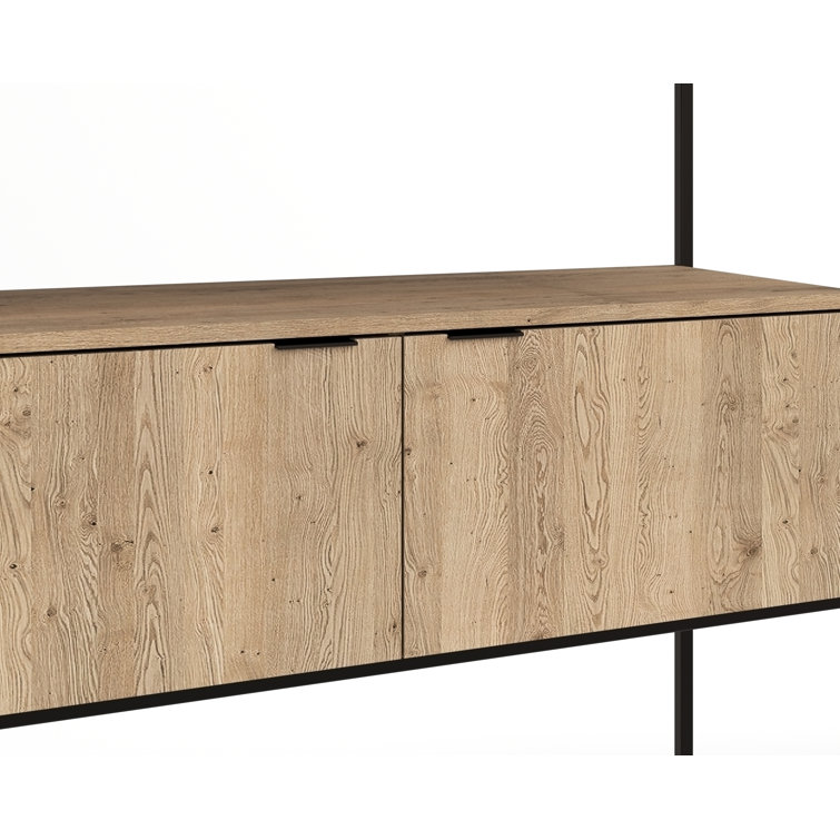 Ambrose Cream Oak and Champagne Gold Modular Wall Desk with Drawers