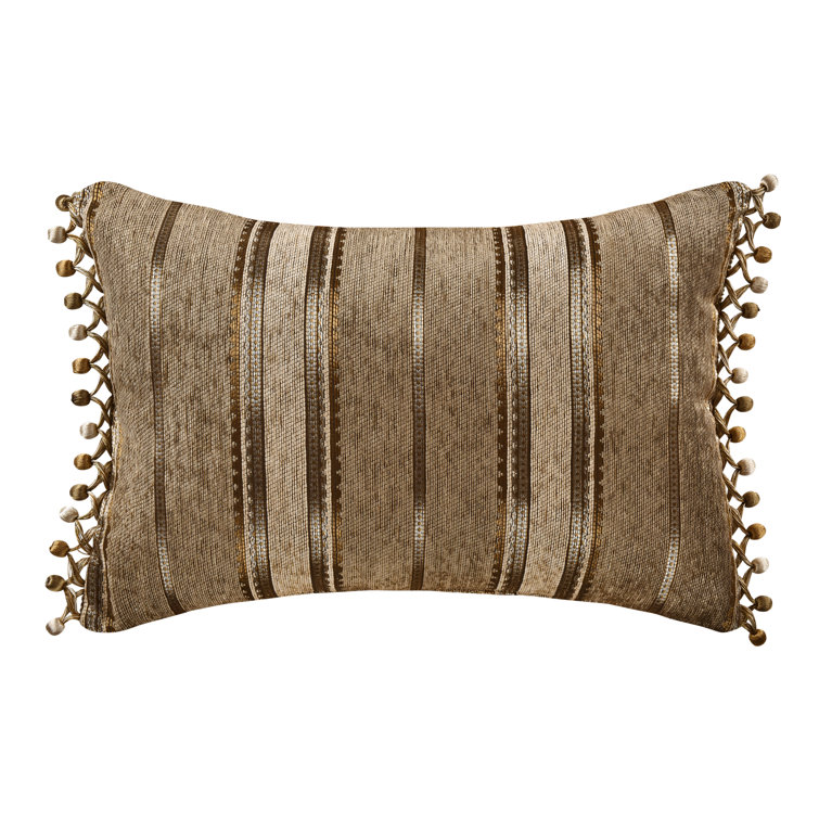 Natural Chenille Damask Boudoir Throw Pillow with Tassel Fringe