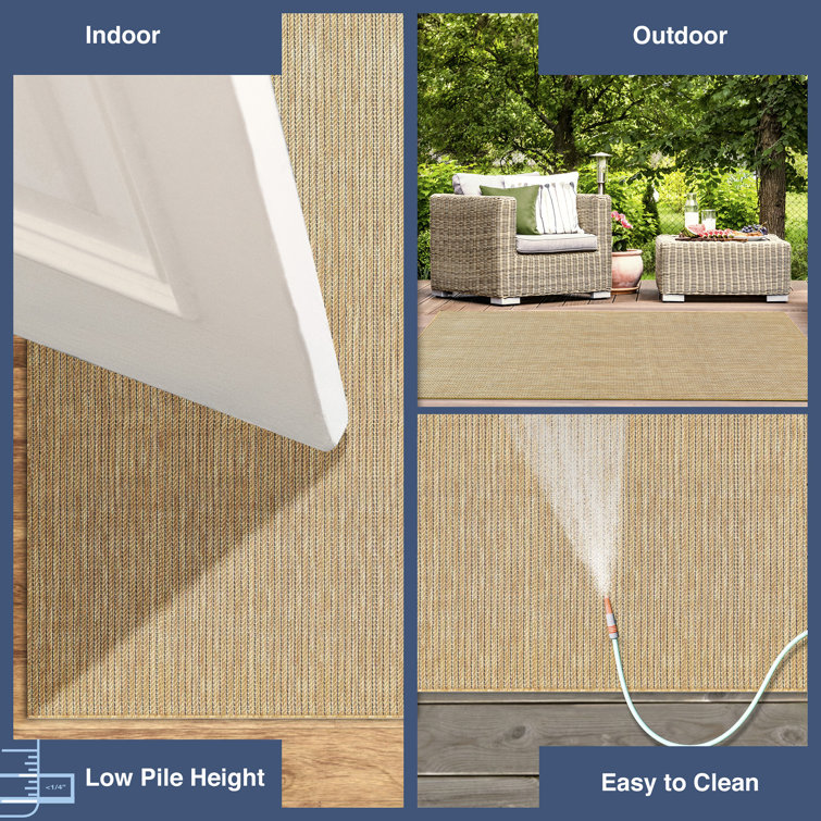 Green and Beige Flat Woven Synthetic Stripe Rug, 5' x 7'