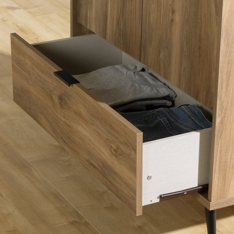 Natural Mango Contemporary Wardrobe Armoire with Mirror and Drawer