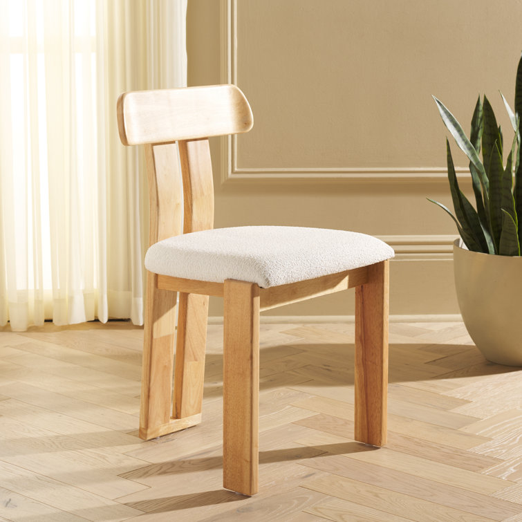 Cream Upholstered Dining Chair with Light Blonde Wood Frame