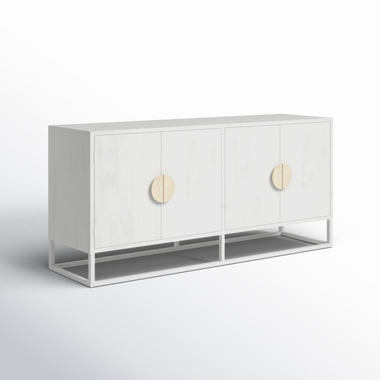 Modern Mid-Century White Mando Wood 63" TV Stand with Metal Frame
