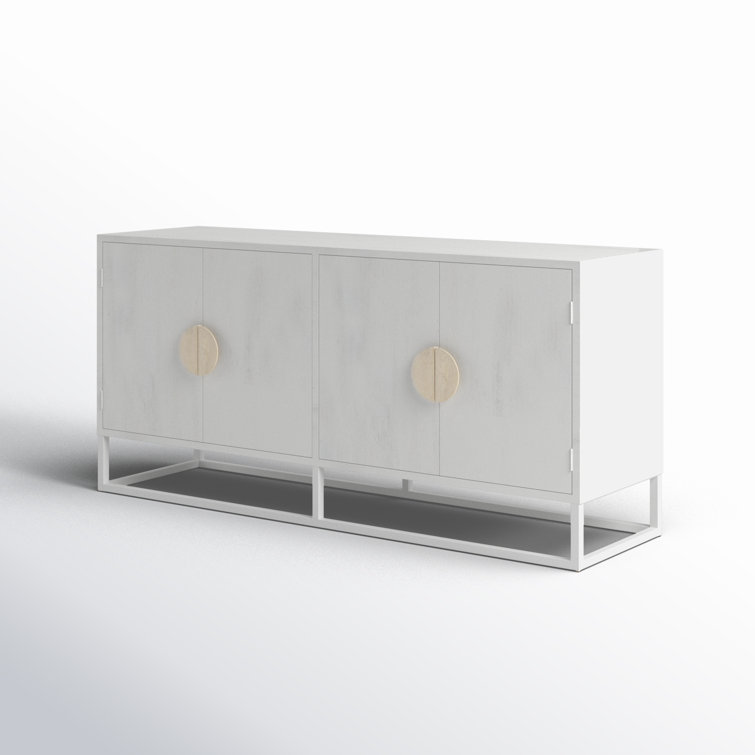 Modern Mid-Century White Mando Wood 63" TV Stand with Metal Frame