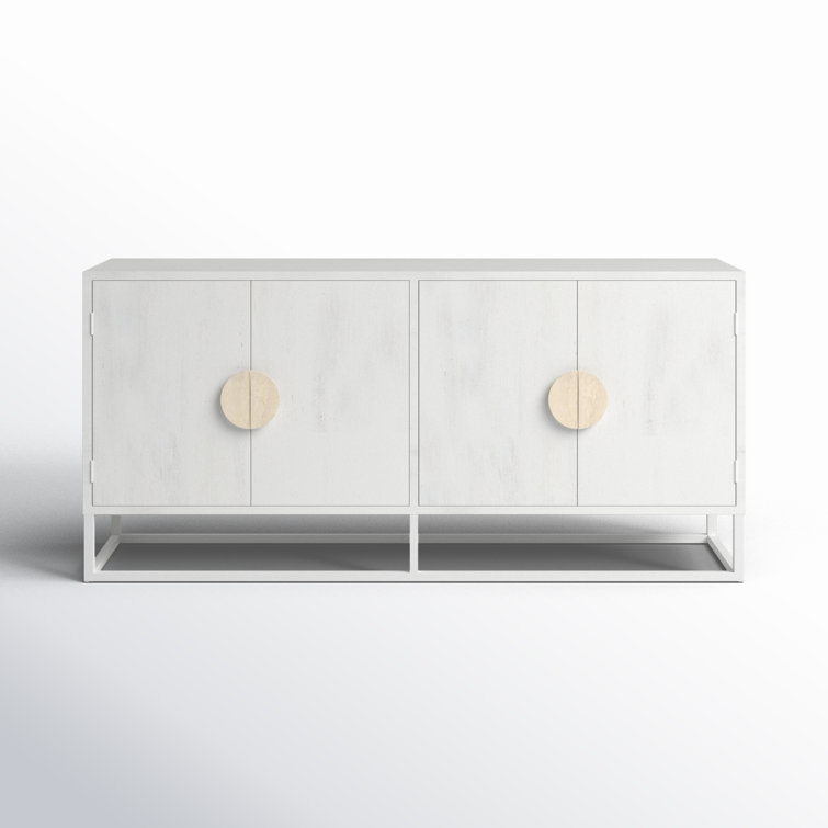 Modern Mid-Century White Mando Wood 63" TV Stand with Metal Frame