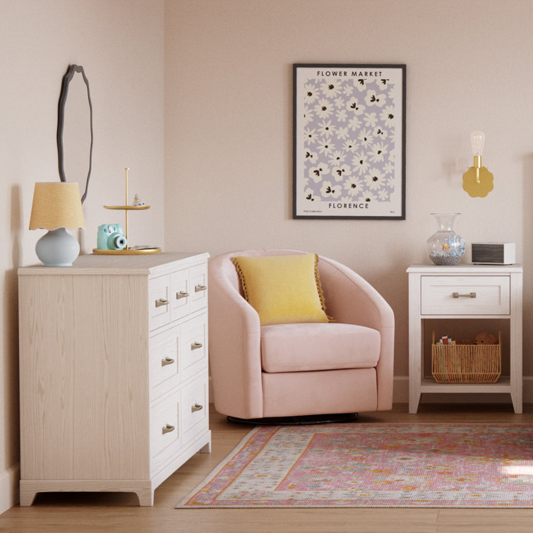 Blush Pink Velvet Handcrafted Swivel Glider with Wooden Base