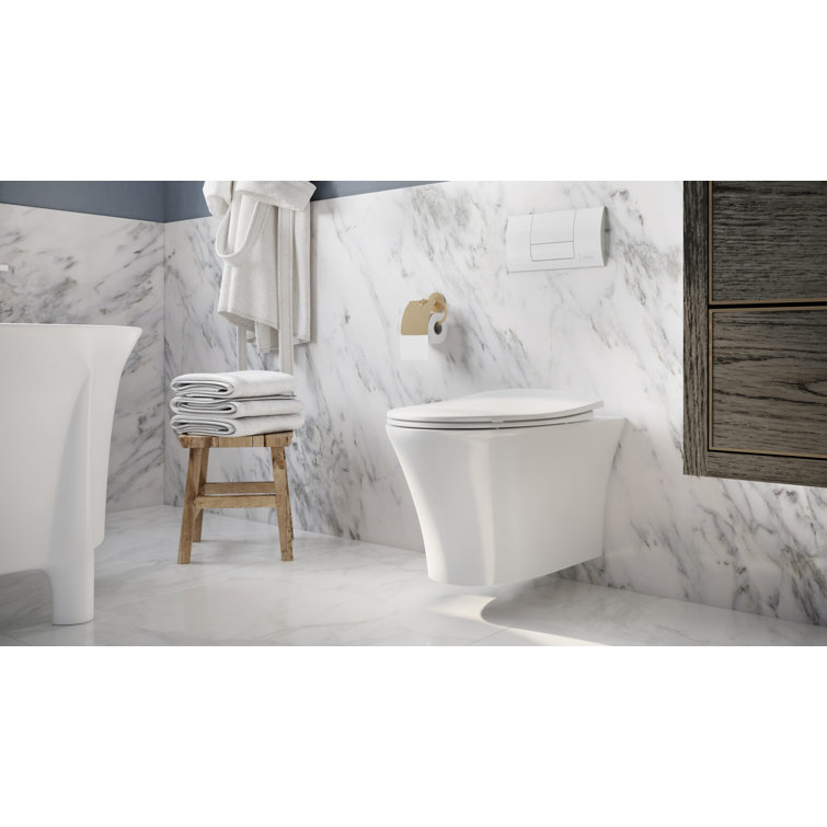 Muse White Vitreous China Wall-Hung Dual Flush Elongated Toilet