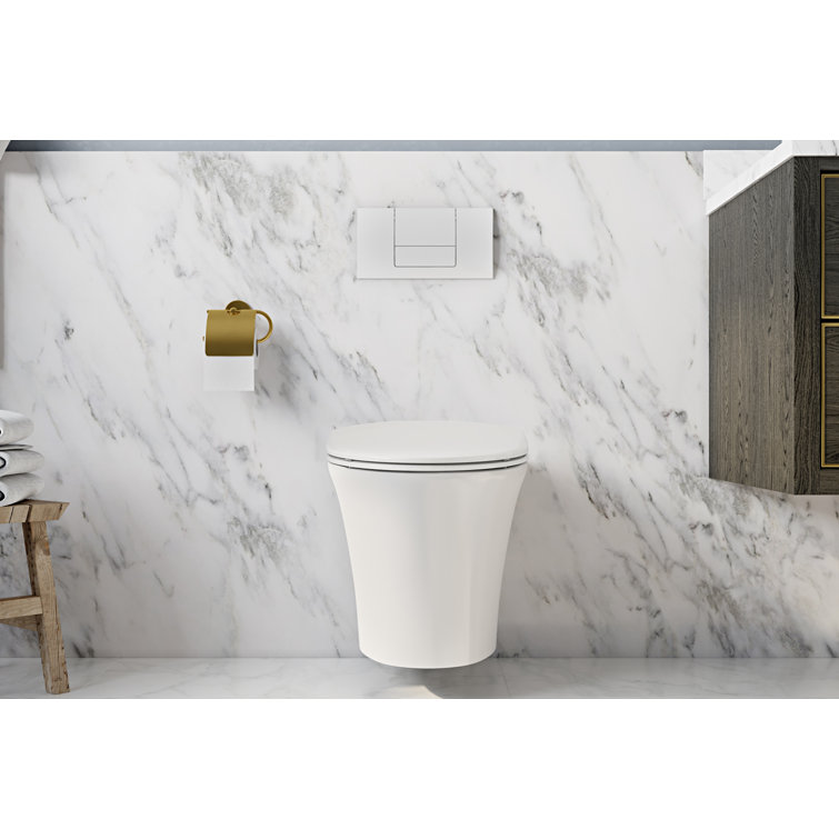 Muse White Vitreous China Wall-Hung Dual Flush Elongated Toilet