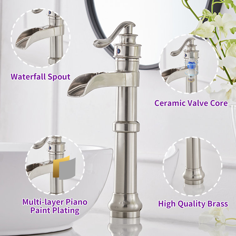 Brushed Nickel Single Handle Waterfall Vessel Sink Faucet