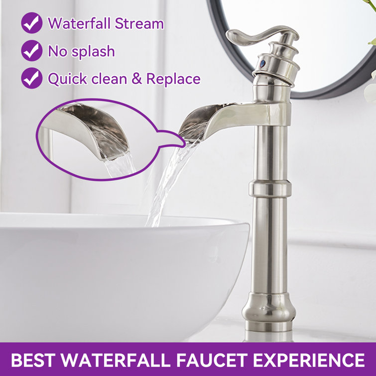 Brushed Nickel Single Handle Waterfall Vessel Sink Faucet